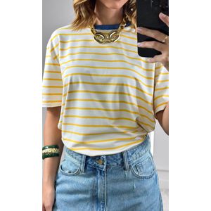 Camiseta Listrada Gola Azul - Amarelo/Branco