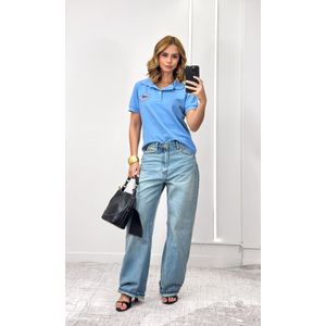 Blusa Polo Louise - Azul Bebê/Bordô