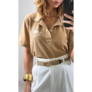 Blusa Polo Louise - Camel/Branco