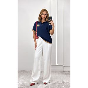 Blusa Polo Louise - Azul Marinho/Amarelo