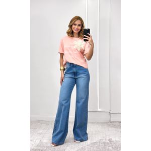 Blusa Malha Flor Crochê e Escrita - Rosa Blush