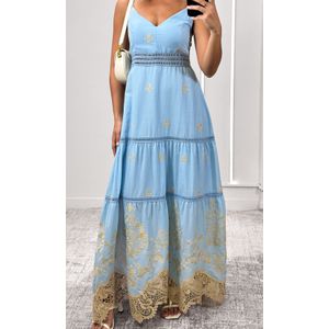 Vestido Evase Barra Guipir - Azul Candy