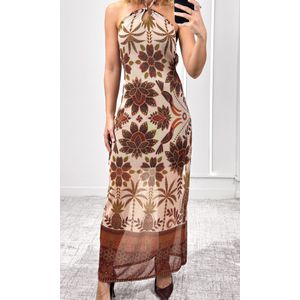 Vestido Tule Frente Única - Bege/Marrom
