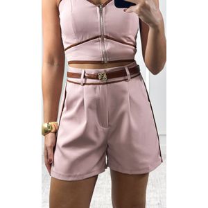 Conjunto Bicolor Cropped e Short - Rosa Chá/Marrom