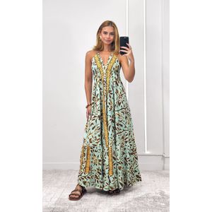 Vestido Indiano Cavado - Azul Água/Marrom