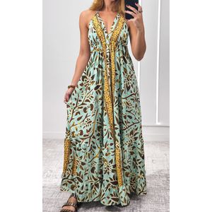 Vestido Indiano Cavado - Azul Água/Marrom