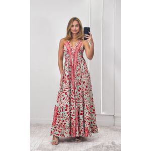 Vestido Indiano Cavado - Verde Claro/Rosa