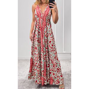 Vestido Indiano Cavado - Verde Claro/Rosa