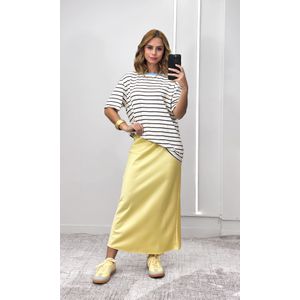 Camiseta Listra Larga Gola Azul - Marrom/Branco