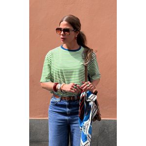 Camiseta Listra Fina Gola Azul - Verde/Branco
