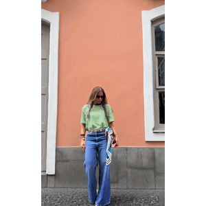 Camiseta Listra Fina Gola Azul - Verde/Branco