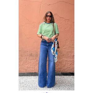 Camiseta Listra Fina Gola Azul - Verde/Branco