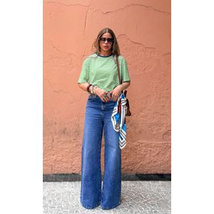 Camiseta Listra Fina Gola Azul - Verde/Branco
