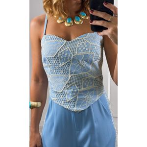 Conjunto Blusa e Calça Guipir Lateral - Azul Claro