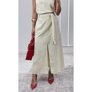 Conjunto Blusa e Saia Cinto Crochê - Bege