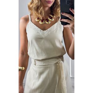 Conjunto Blusa e Saia Cinto Crochê - Bege