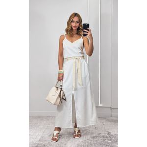 Conjunto Blusa e Saia Cinto Crochê - Branco