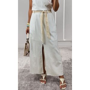 Conjunto Blusa e Saia Cinto Crochê - Branco