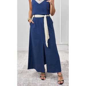 Conjunto Blusa e Saia Cinto Crochê - Azul Marinho