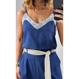 Conjunto Blusa e Saia Cinto Crochê - Azul Marinho