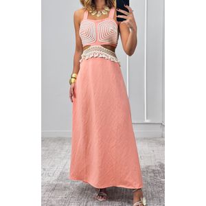 Vestido Cut Out com Crochê - Rosa Chá