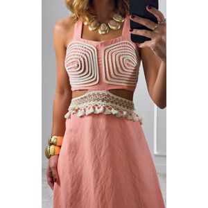 Vestido Cut Out com Crochê - Rosa Chá