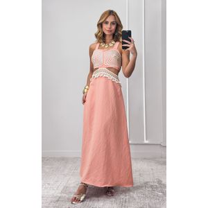 Vestido Cut Out com Crochê - Rosa Chá