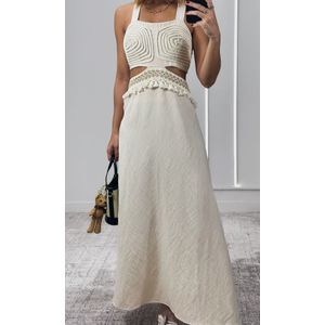 Vestido Cut Out com Crochê - Bege