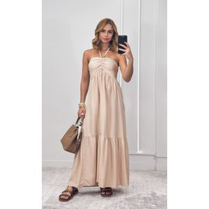 Vestido Frente Única Franzida - Bege