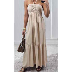 Vestido Frente Única Franzida - Bege