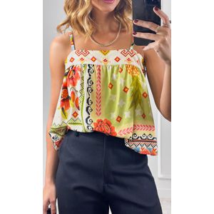 Blusa Alça Fina Estampada - Verde Claro/Bege/Laranja