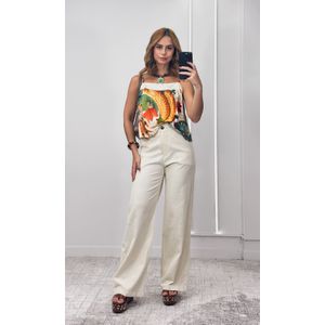 Blusa Alça Fina Estampada - Bege/Laranja/Vemelho