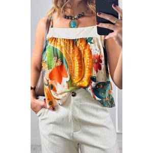 Blusa Alça Fina Estampada - Bege/Laranja/Vemelho