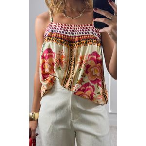 Blusa Alça Fina Estampada - Verde Claro/Rosa/Laranja