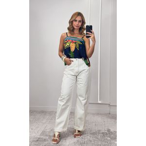 Blusa Alça Fina Estampada - Azul Marinho/Laranja/Azul