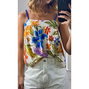 Blusa Alça Fina Estampada - Off/Laranja/Lilás