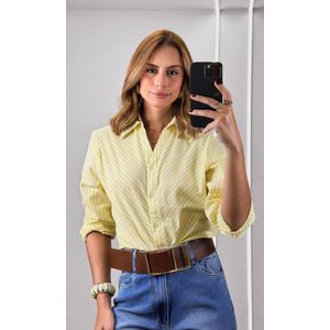 Camisa Listrada com Gola - Amarelo Candy/Branco