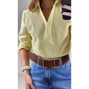 Camisa Listrada com Gola - Amarelo Candy/Branco