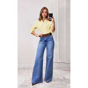 Camisa Listrada com Gola - Amarelo Candy/Branco