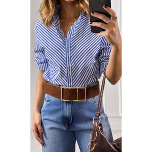 Camisa Listrada com Gola - Azul/Branco