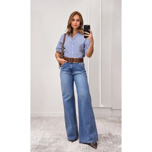 Camisa Listrada com Gola - Azul/Branco