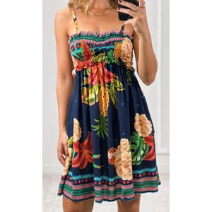 Vestido Busto Lastex Estampa - Azul Marinho/Verde/Vermelho