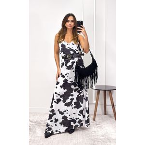 Vestido Crepe Longo Animal Print Vaca - Off