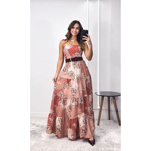 Vestido Longo Crepe Paisley - Rosa Queimado