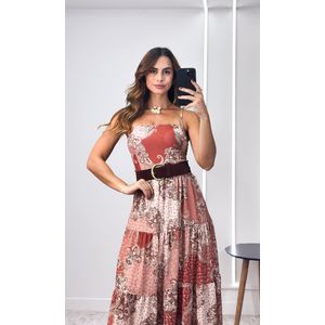 Vestido Longo Crepe Paisley - Rosa Queimado