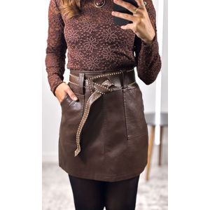 Blusa Rendada Gola Alta - Marrom