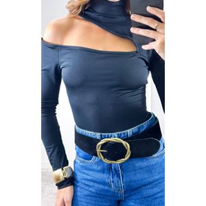 Body Poliamida Assimétrico Gola - Preto