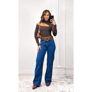 Body Poliamida Assimétrico Gola - Marrom