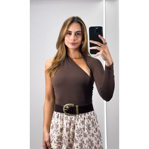 Body Poliamida Nula Manga Longa - Marrom