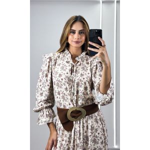 Vestido Longo Liberty - Bege/Rosa